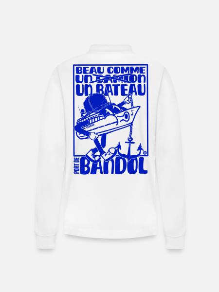 Retro Mediterranean Bandol Boat Mascot - Stanley/Stella Organic Unisex Long-Sleeved Polo Shirt Prepster - white