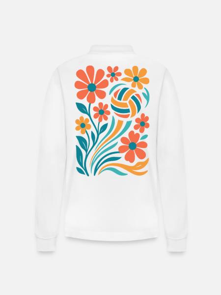 Abstract Flowers with Volleyball - Stanley/Stella Organic Unisex Long-Sleeved Polo Shirt Prepster - white