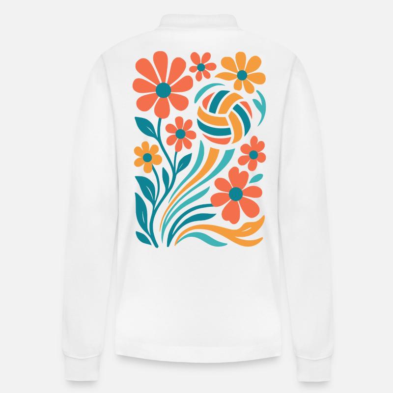 Abstrakte Blumen mit Volleyball - Stanley/Stella Unisex Bio-Langarm-Poloshirt Prepster - Weiß