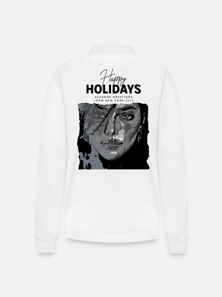 Happy Holidays from NYC - Stanley/Stella Organic Unisex Long-Sleeved Polo Shirt Prepster - white