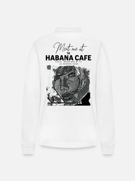 Portrait Engaged at Havana Café - Stanley/Stella Organic Unisex Long-Sleeved Polo Shirt Prepster - white
