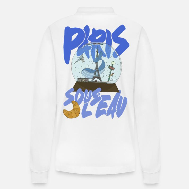 Paris Schneekugel Blau – Eiffel-Ikone - Stanley/Stella Unisex Bio-Langarm-Poloshirt Prepster - Weiß