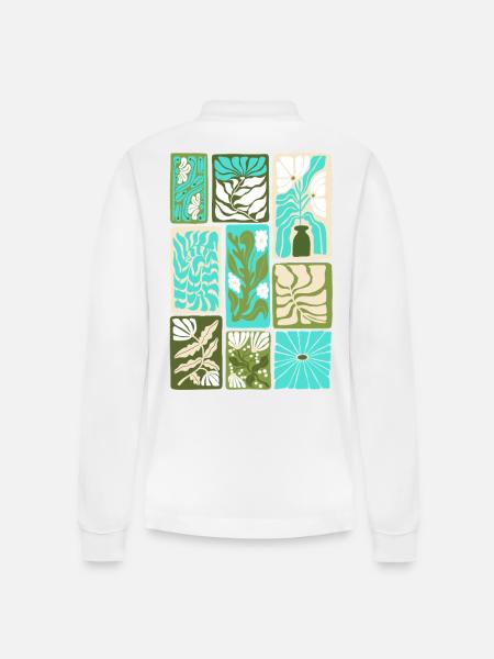 Farbenfrohes botanisches Mosaik - Stanley/Stella Unisex Bio-Langarm-Poloshirt Prepster - Weiß