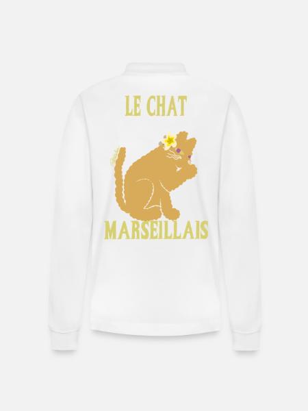 Le Chat Marseillais Floral - Polo à manches longues bio PREPSTER Stanley/Stella Unisexe - blanc