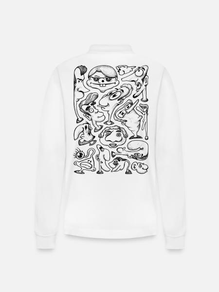Cartoon Faces - Stanley/Stella Organic Unisex Long-Sleeved Polo Shirt Prepster - white