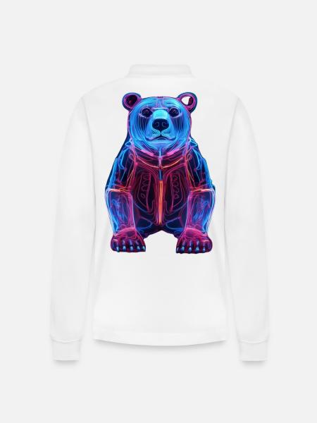 Neon Bear in Cyber Design - Stanley/Stella Organic Unisex Long-Sleeved Polo Shirt Prepster - white