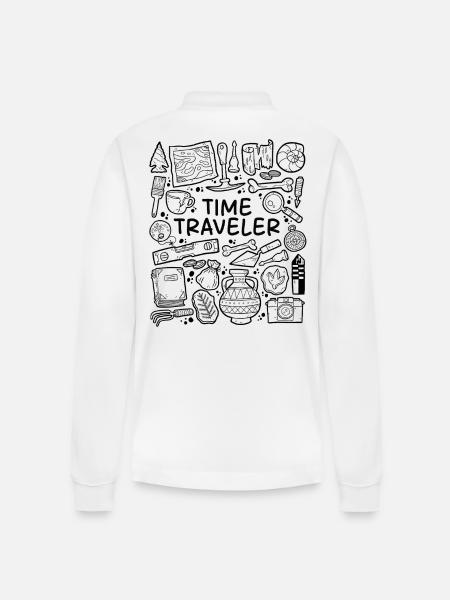 Time Traveler – Archaeology & History - Stanley/Stella Organic Unisex Long-Sleeved Polo Shirt Prepster - white