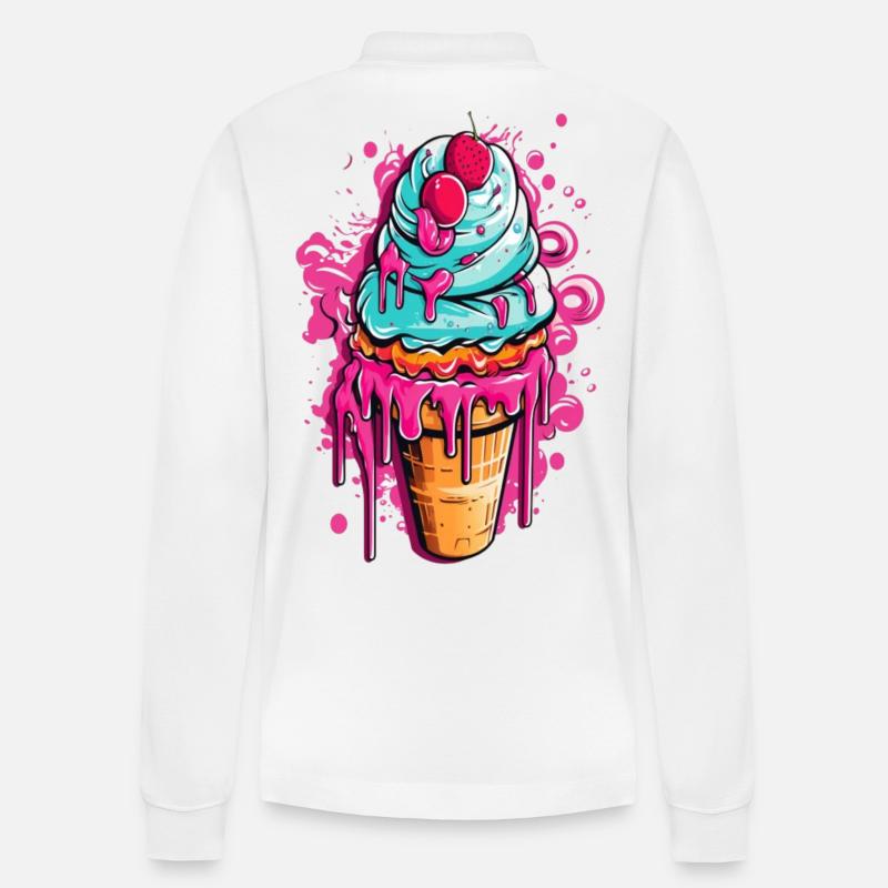 Bunte Eistorte mit Früchten - Stanley/Stella Unisex Bio-Langarm-Poloshirt Prepster - Weiß