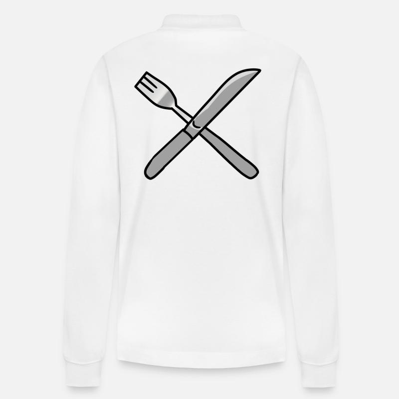 Besteck Messer Gabel Küche - Stanley/Stella Unisex Bio-Langarm-Poloshirt Prepster - Weiß
