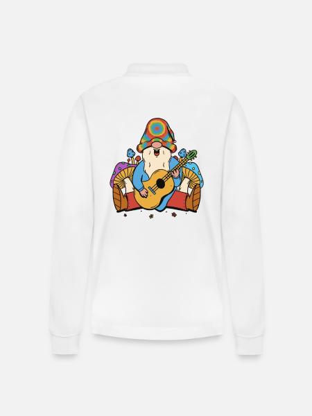 Hippie, Kabouter, Dwergpaddestoelen, Muziek, Muzikant, Gitaar - Stanley/Stella uniseks bio poloshirt met lange mouwen Prepster - wit