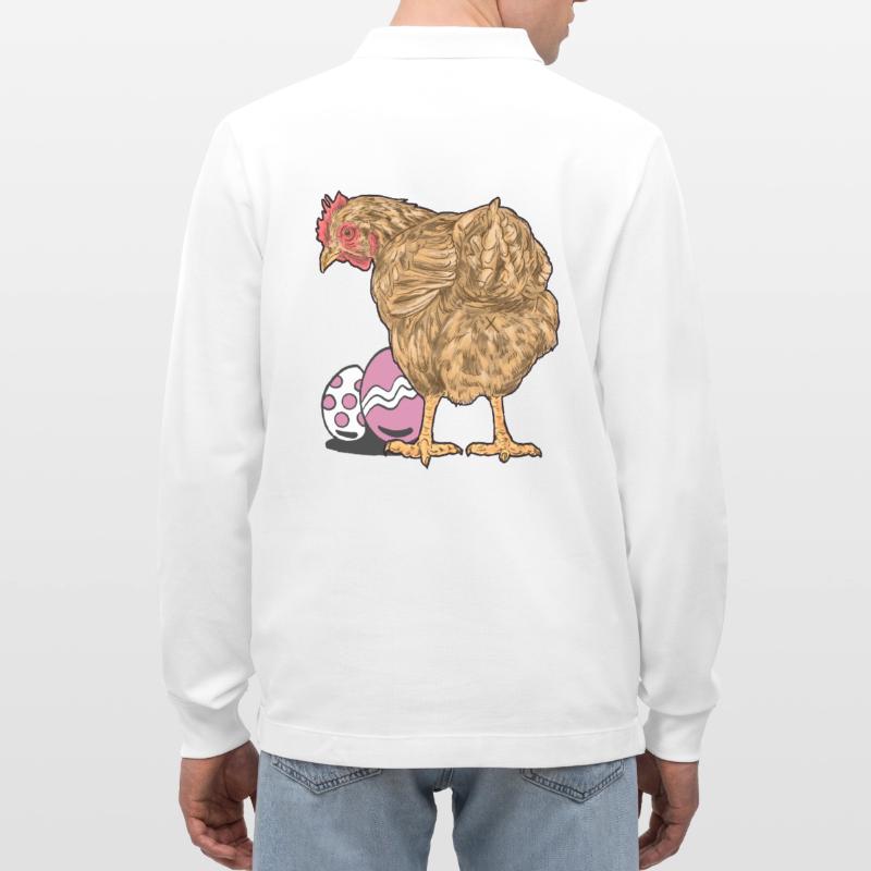 Chicken, Poultry, Poultry, Eggs, Egg, Easter, Easter Egg Stanley/Stella Organic Unisex Long-Sleeved Polo Shirt Prepster