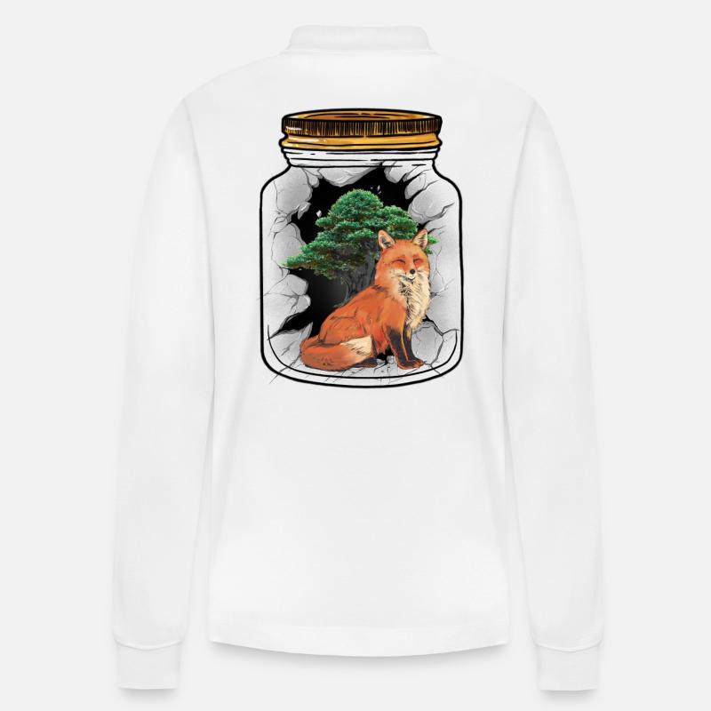 Fuchs Füchse Waldbewohner Baum - Stanley/Stella Unisex Bio-Langarm-Poloshirt Prepster - Weiß