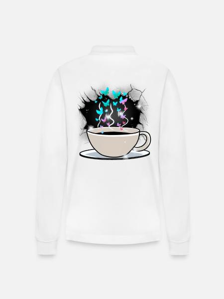 Kaffee Kaffeetasse Koffein - Stanley/Stella Unisex Bio-Langarm-Poloshirt Prepster - Weiß