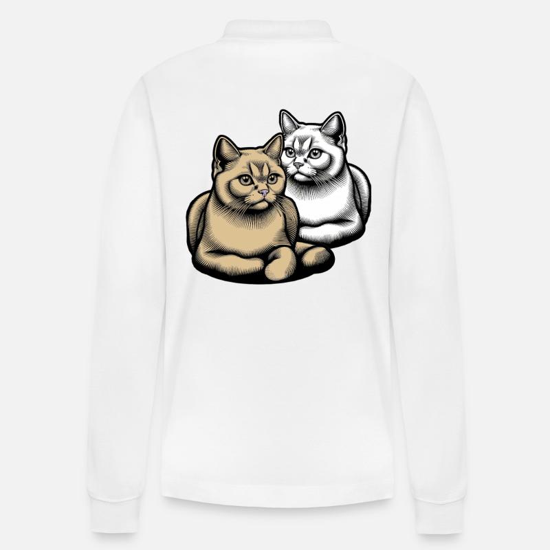 Katze Katzen Tierfreund - Stanley/Stella Unisex Bio-Langarm-Poloshirt Prepster - Weiß