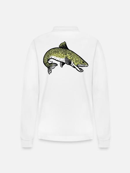 Hauki, kalastaja, onkija, villieläimet, räpylät, ahoy - Stanley/Stella Prepster unisex pitkähihainen luomupikeepaita - valkoinen