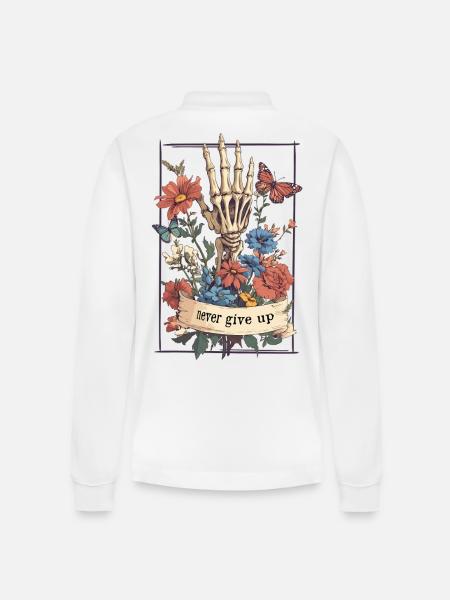 Skeleton Flowers Butterfly - Stanley/Stella Organic Unisex Long-Sleeved Polo Shirt Prepster - white