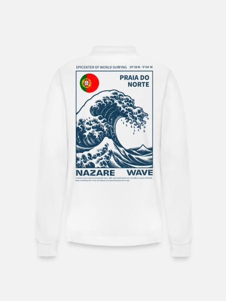 Nazaré Praia do Norte Wave - Stanley/Stella Organic Unisex Long-Sleeved Polo Shirt Prepster - white
