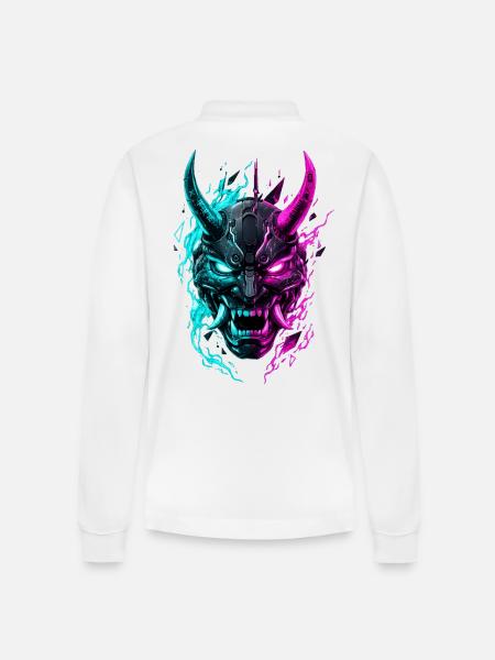 Neon Cyber Oni Mask - Stanley/Stella Organic Unisex Long-Sleeved Polo Shirt Prepster - white