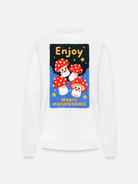 Enjoy bunte Pilze - Stanley/Stella Unisex Bio-Langarm-Poloshirt Prepster - Weiß