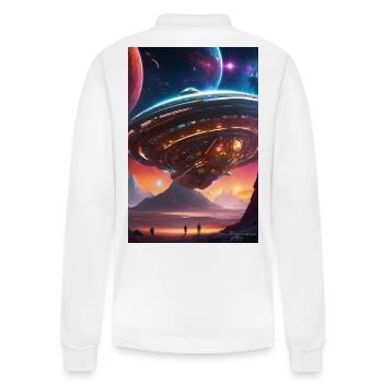 Nebula-Liner über Crimson Valleys - Stanley/Stella Unisex Bio-Langarm-Poloshirt Prepster - Weiß - Hinten - Anna (173cm)