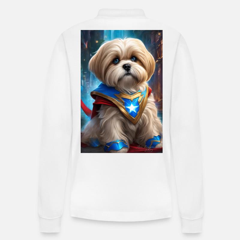Hero Pup Starcrest Umhang - Stanley/Stella Unisex Bio-Langarm-Poloshirt Prepster - Weiß
