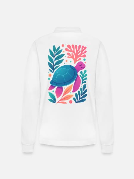 Farbenfrohe Korallen-Schildkröte - Stanley/Stella Unisex Bio-Langarm-Poloshirt Prepster - Weiß