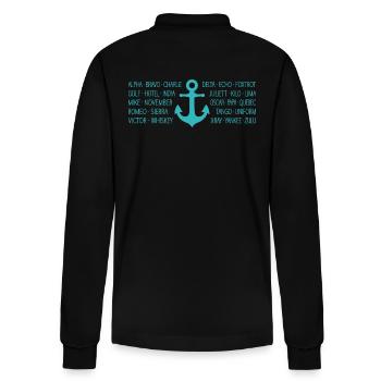 NATO Alphabet Maritime Radio with Anchor turquoise - Stanley/Stella Organic Unisex Long-Sleeved Polo Shirt Prepster - black - Back - Anna (173cm)