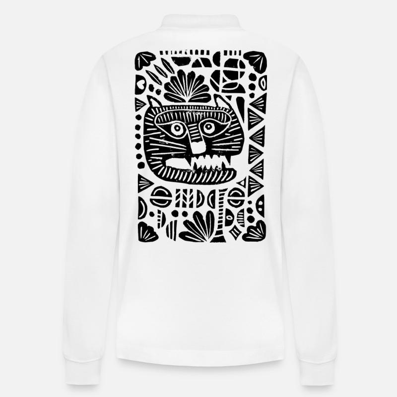 Tiger | Linoprint - Stanley/Stella Unisex Bio-Langarm-Poloshirt Prepster - Weiß