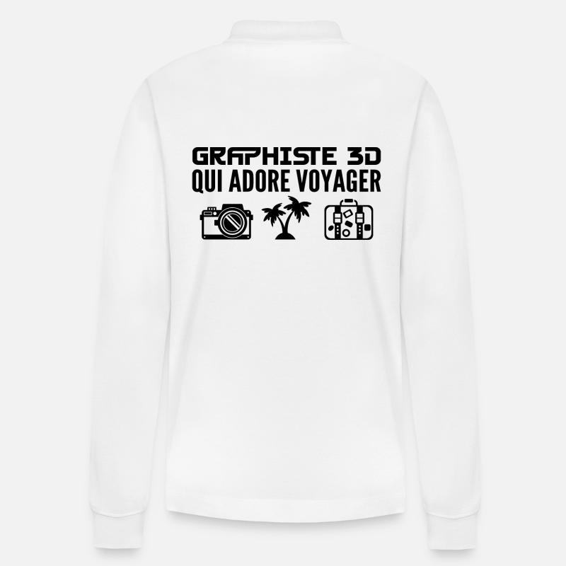 Voyageurs & Graphistes 3D : Passion & Découverte - Polo à manches longues bio PREPSTER Stanley/Stella Unisexe - blanc