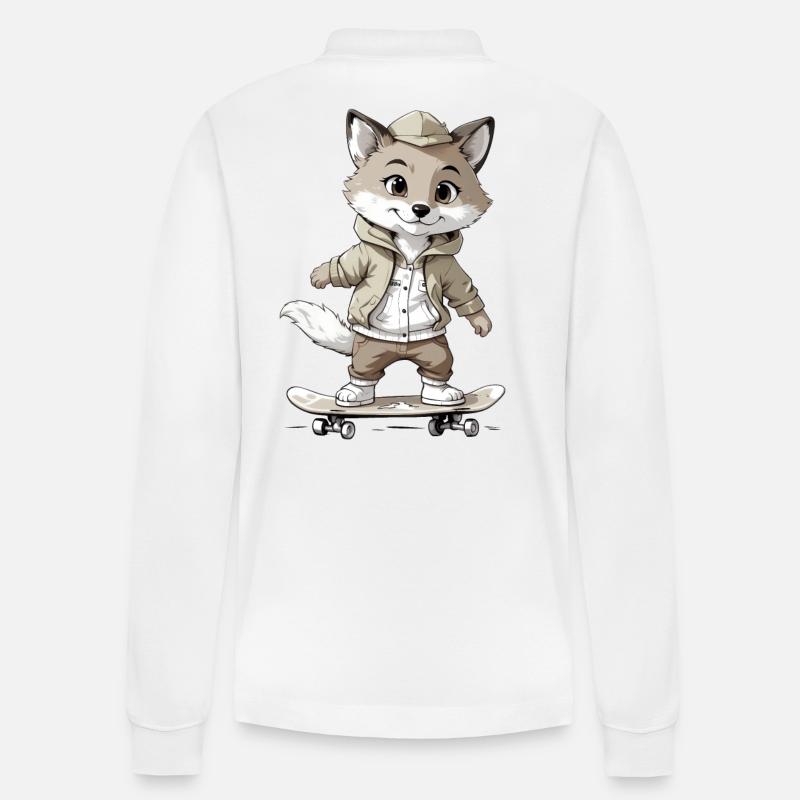 kleiner Fuchs Skateboarder Skateboard - Stanley/Stella Unisex Bio-Langarm-Poloshirt Prepster - Weiß