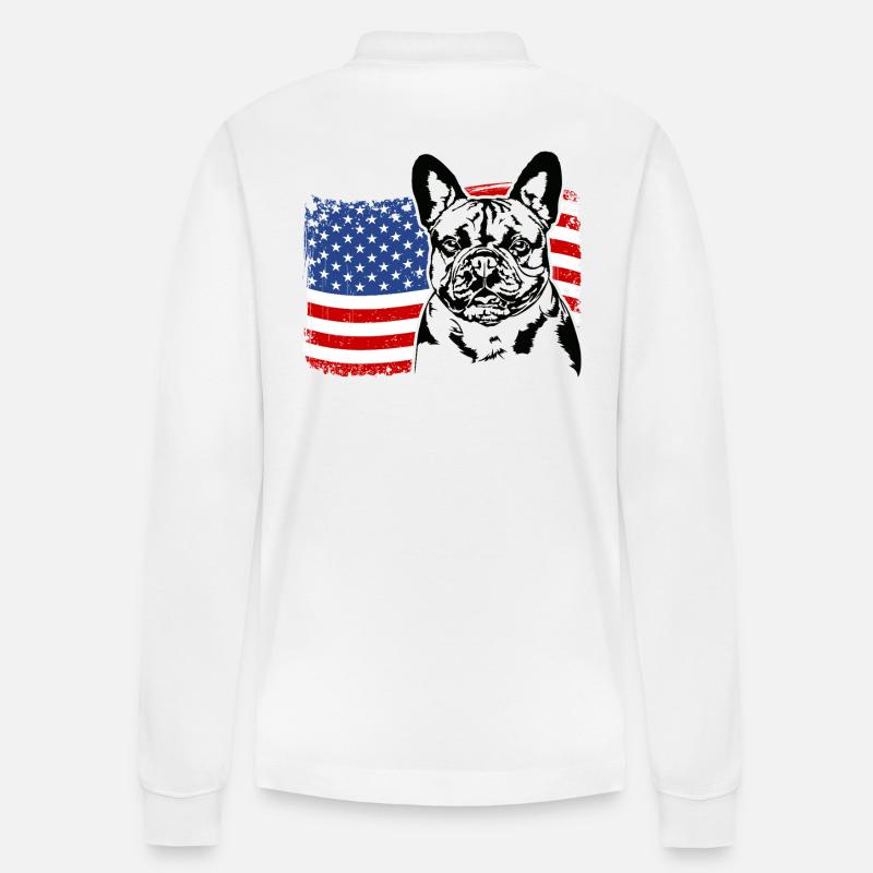 Bouledogue français Drapeau américain Wilsigns - Polo à manches longues bio PREPSTER Stanley/Stella Unisexe - blanc