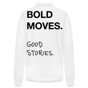 Bold Moves. Good Stories. Statement Trend Typo - Stanley/Stella Organic Unisex Long-Sleeved Polo Shirt Prepster - white - Back - Anna (173cm)