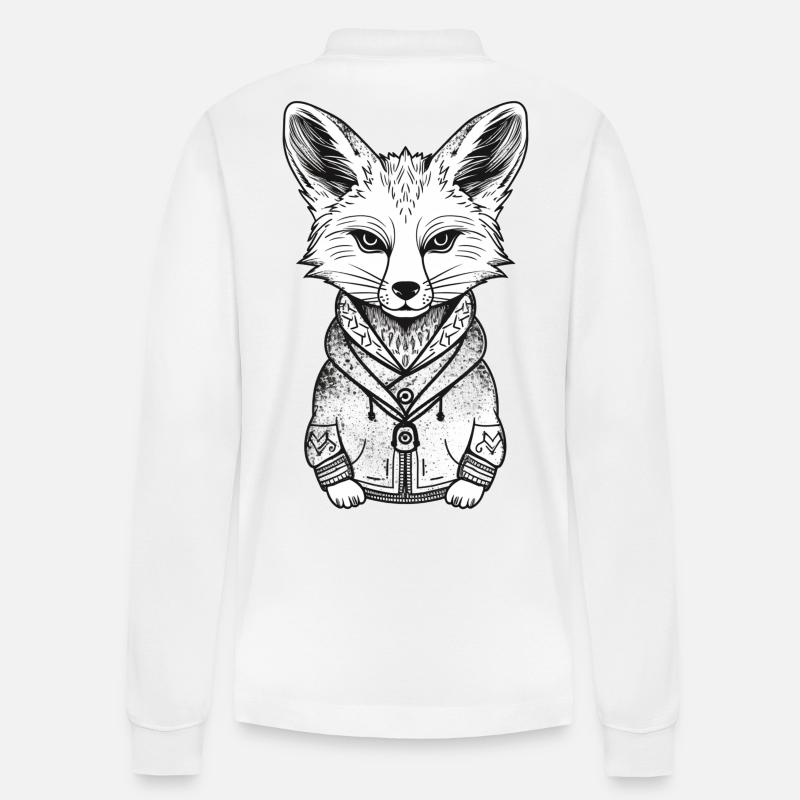 Fuchs mit Hoodie Illustration - Stanley/Stella Unisex Bio-Langarm-Poloshirt Prepster - Weiß