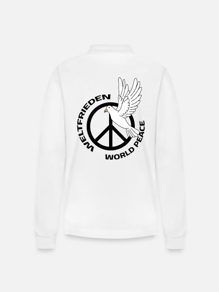 Weltfrieden - World Peace - Stanley/Stella Organic Unisex Long-Sleeved Polo Shirt Prepster - white