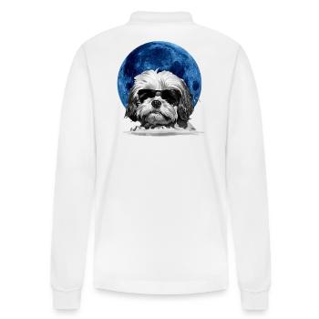 Lunar Pup Shades - Stanley/Stella Organic Unisex Long-Sleeved Polo Shirt Prepster - white - Back - Anna (173cm)