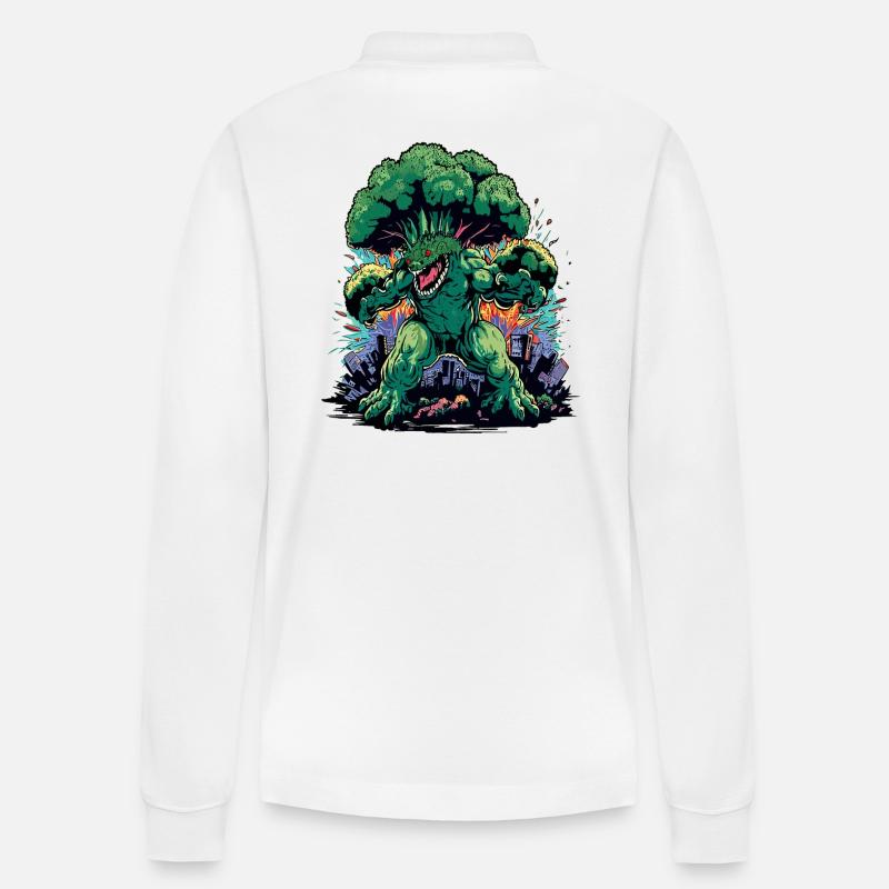 Brokkozilla monstre géant de brocoli - Polo à manches longues bio PREPSTER Stanley/Stella Unisexe - blanc