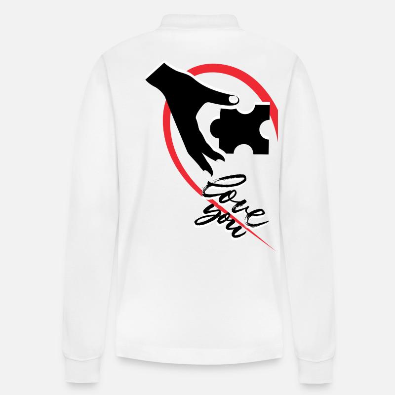 Hand, die ein Puzzle hält, halb ein Herz - Stanley/Stella Unisex Bio-Langarm-Poloshirt Prepster - Weiß