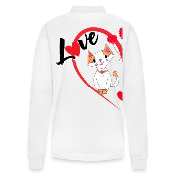 Katze mit der Aufschrift Liebe halbes Herz - Stanley/Stella Unisex Bio-Langarm-Poloshirt Prepster - Weiß - Hinten - Anna (173cm)