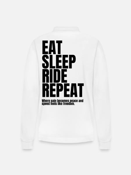 Eat Sleep Ride Repeat_black Bicycle Motif - Stanley/Stella Organic Unisex Long-Sleeved Polo Shirt Prepster - white