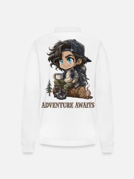 Wanderer Chibi Camping Abenteuer Geschenk - Stanley/Stella Unisex Bio-Langarm-Poloshirt Prepster - Weiß