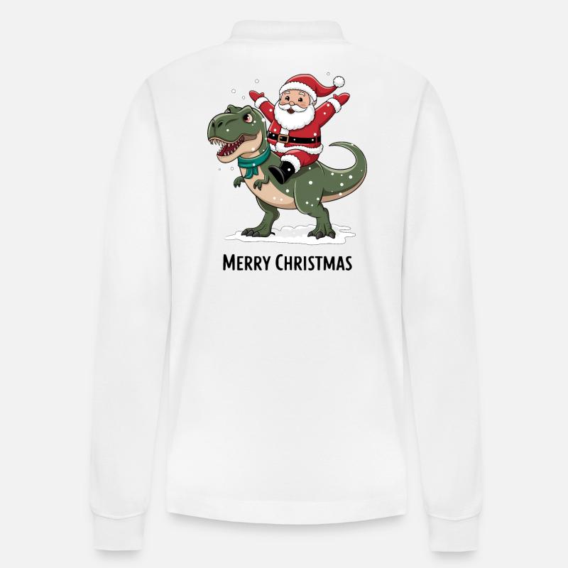Dinosaure T-Rex Père Noël - Polo à manches longues bio PREPSTER Stanley/Stella Unisexe - blanc