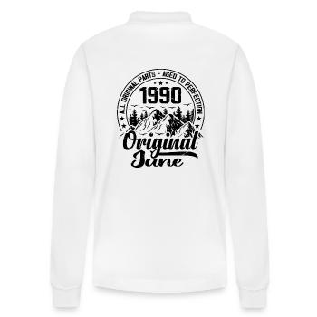 1990 juin Original : 34 Ans cadeau Anniversaire - Polo à manches longues bio PREPSTER Stanley/Stella Unisexe - blanc - Dos - Anna (173cm)