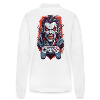 Retro Vampir Ghul Halloween Gamer Design - Stanley/Stella Unisex Bio-Langarm-Poloshirt Prepster - Weiß - Hinten - Anna (173cm)