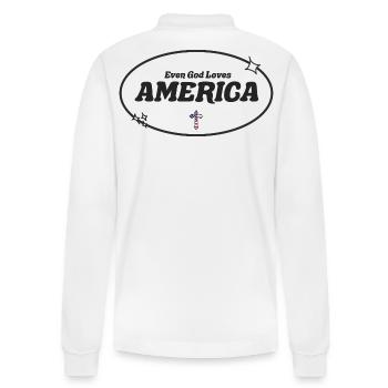 Even God Worships America - Stanley/Stella Organic Unisex Long-Sleeved Polo Shirt Prepster - white - Back - Anna (173cm)