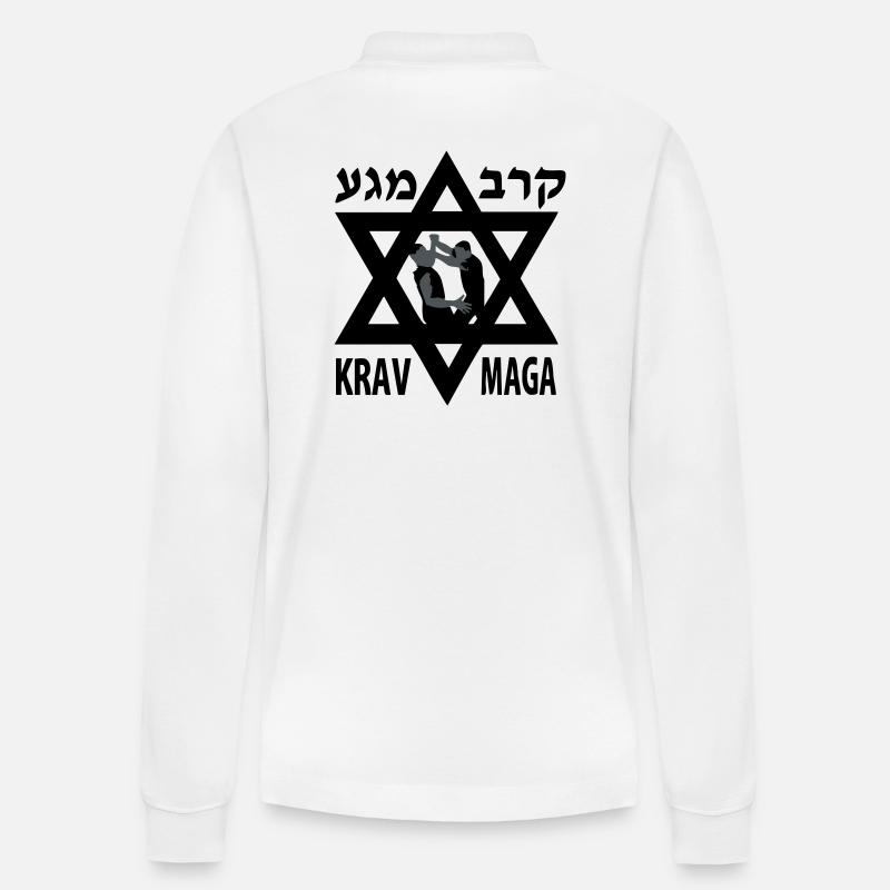 Krav Maga - Hebräisch - Stanley/Stella Unisex Bio-Langarm-Poloshirt Prepster - Weiß