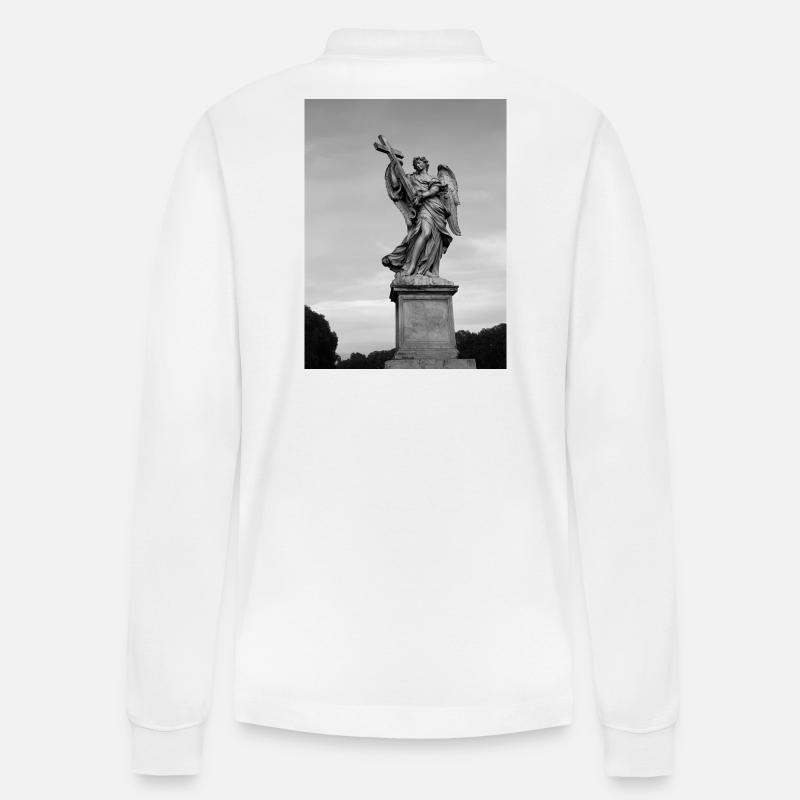 Engelstatue mit Kreuz in Grau - Stanley/Stella Unisex Bio-Langarm-Poloshirt Prepster - Weiß