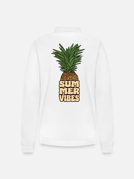 Pineapple - Summervibes - Stanley/Stella Organic Unisex Long-Sleeved Polo Shirt Prepster - white
