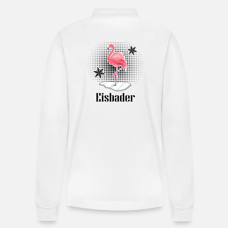 Eisbader-Flamingo Eisbad Winterschwimmer - Stanley/Stella Unisex Bio-Langarm-Poloshirt Prepster - Weiß
