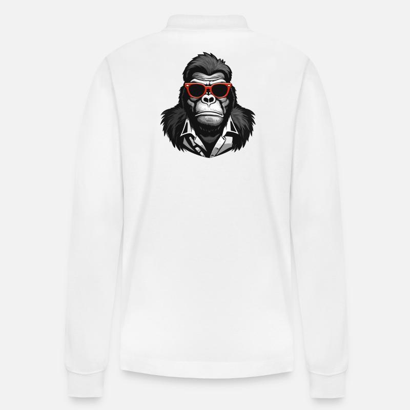 Gorilla, Affe, Primat - Stanley/Stella Unisex Bio-Langarm-Poloshirt Prepster - Weiß