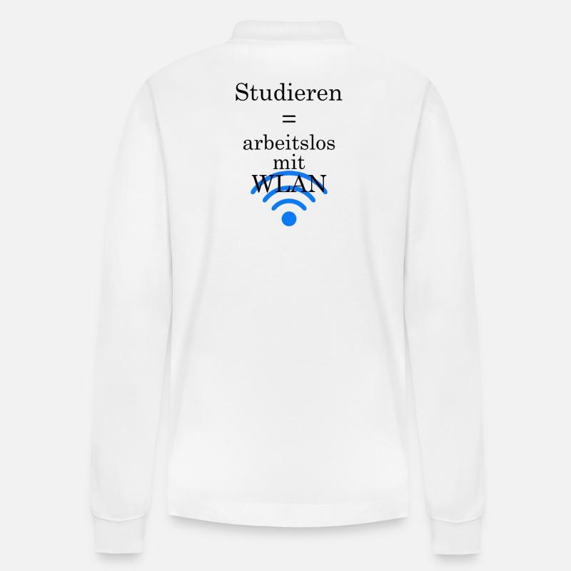 Unispruch "Arbeitslos mit WLAN" Geschenk Studenten - Stanley/Stella Unisex Bio-Langarm-Poloshirt Prepster - Weiß